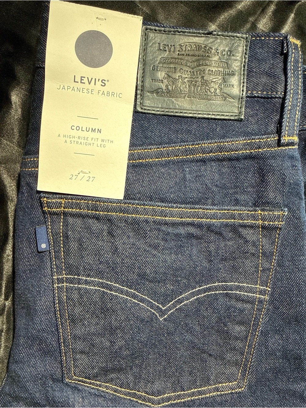 NWT Levis Japanese Selvedge Column Dark Wash straight Jeans 27x27 Blue tab